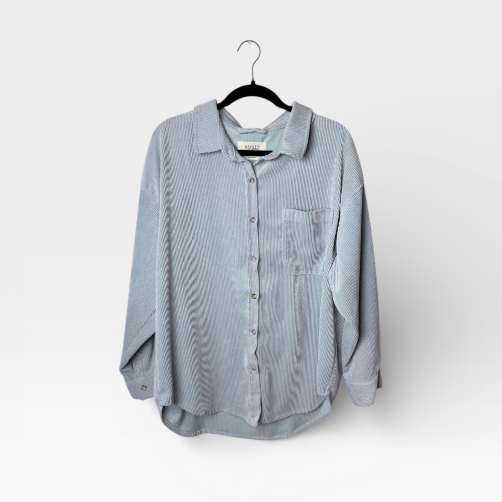 Ashley Utility Collection Corduroy Dusty‎ Blue Button Down Shirt (D)